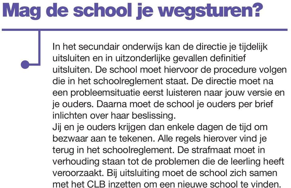 Daarna moet de school je ouders per brief inlichten over haar beslissing. Jij en je ouders krijgen dan enkele dagen de tijd om bezwaar aan te tekenen.