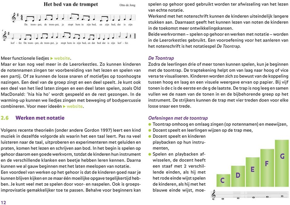 Een vooroefening voor het aanleren van het notenschrift is het notatiespel De Toontrap. Meer functionele liedjes website. Maar er kan nog veel meer in de Leerorkestles.