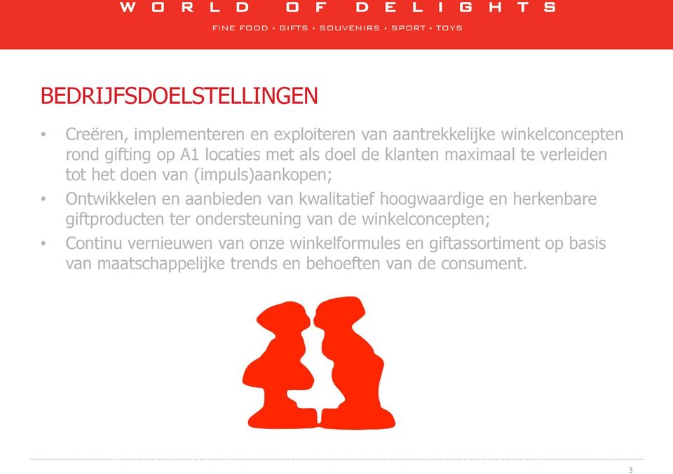 van kwalitatief hoogwaardige en herkenbare giftproducten ter ondersteuning van de winkelconcepten; Continu