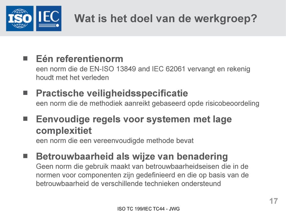 een norm die de methodiek aanreikt gebaseerd opde risicobeoordeling Eenvoudige regels voor systemen met lage complexitiet een norm die een