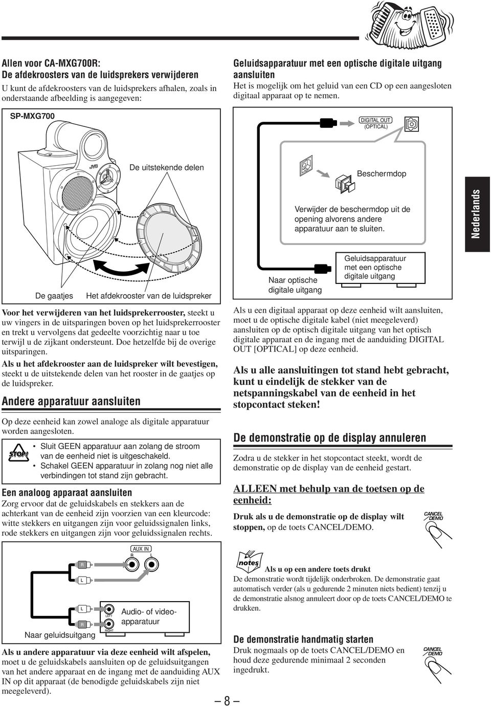 DIGITAL OUT (OPTICAL) De uitstekende delen Beschermdop Verwijder de beschermdop uit de opening alvorens andere apparatuur aan te sluiten.