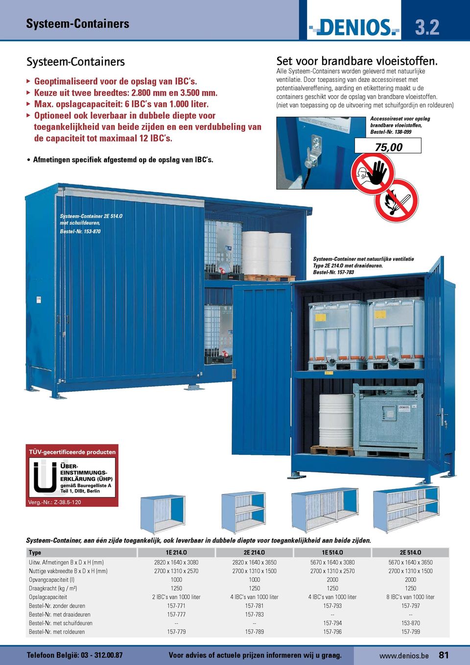 Set voor brandbare vloeistoffen. Alle Systeem-Containers worden geleverd met natuurlijke ventilatie.