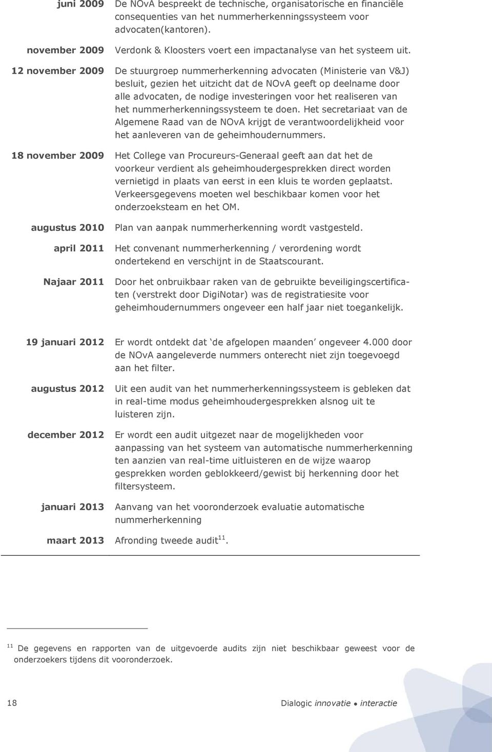 12 november 2009 De stuurgroep nummerherkenning advocaten (Ministerie van V&J) besluit, gezien het uitzicht dat de NOvA geeft op deelname door alle advocaten, de nodige investeringen voor het