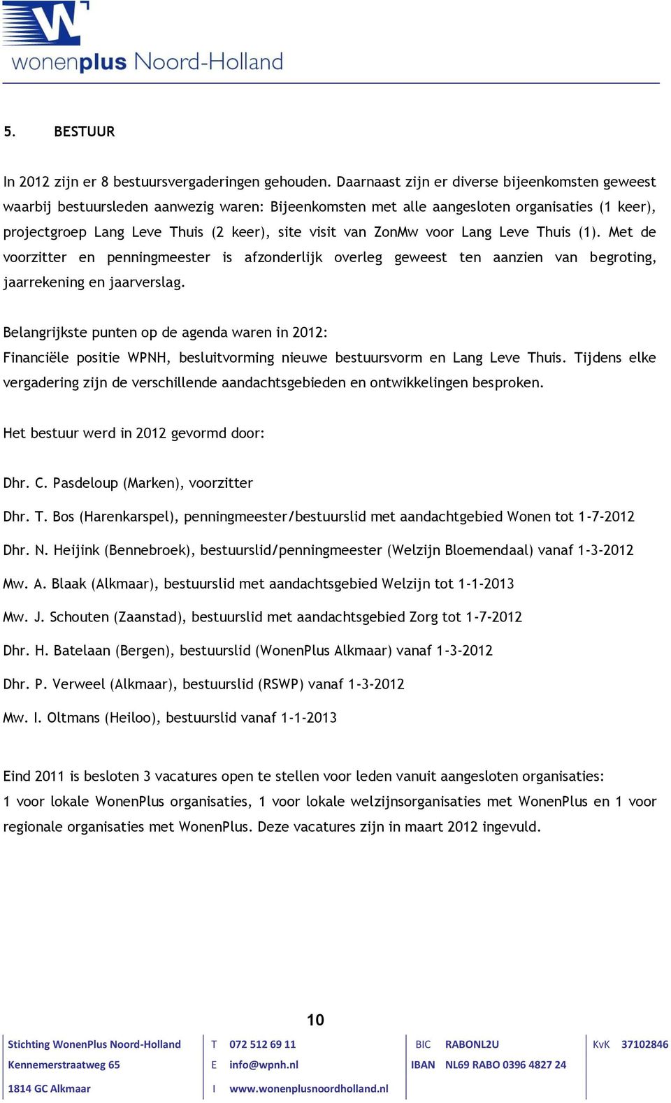 ZonMw voor Lang Leve Thuis (1). Met de voorzitter en penningmeester is afzonderlijk overleg geweest ten aanzien van begroting, jaarrekening en jaarverslag.