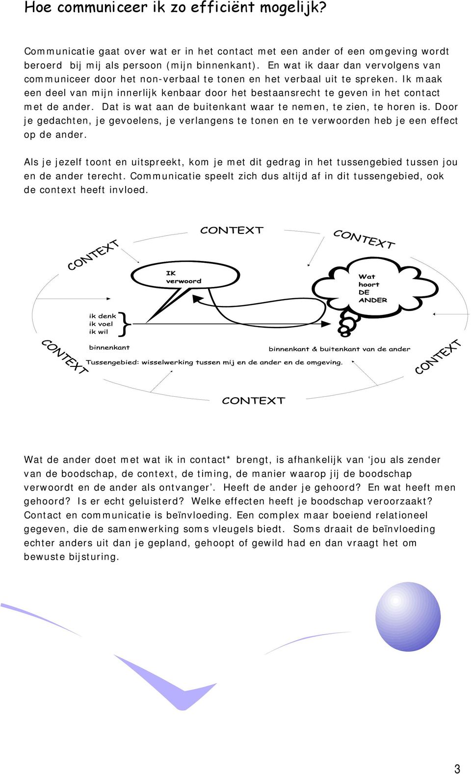 Ik maak een deel van mijn innerlijk kenbaar door het bestaansrecht te geven in het contact met de ander. Dat is wat aan de buitenkant waar te nemen, te zien, te horen is.