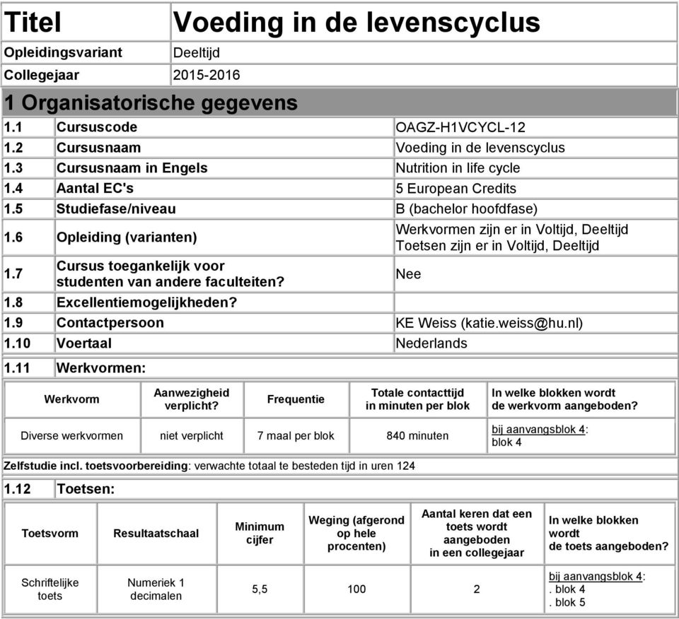 7 Cursus toegankelijk voor studenten van andere faculteiten? 1.8 Excellentiemogelijkheden? Werkvormen zijn er in Voltijd, Deeltijd Toetsen zijn er in Voltijd, Deeltijd 1.