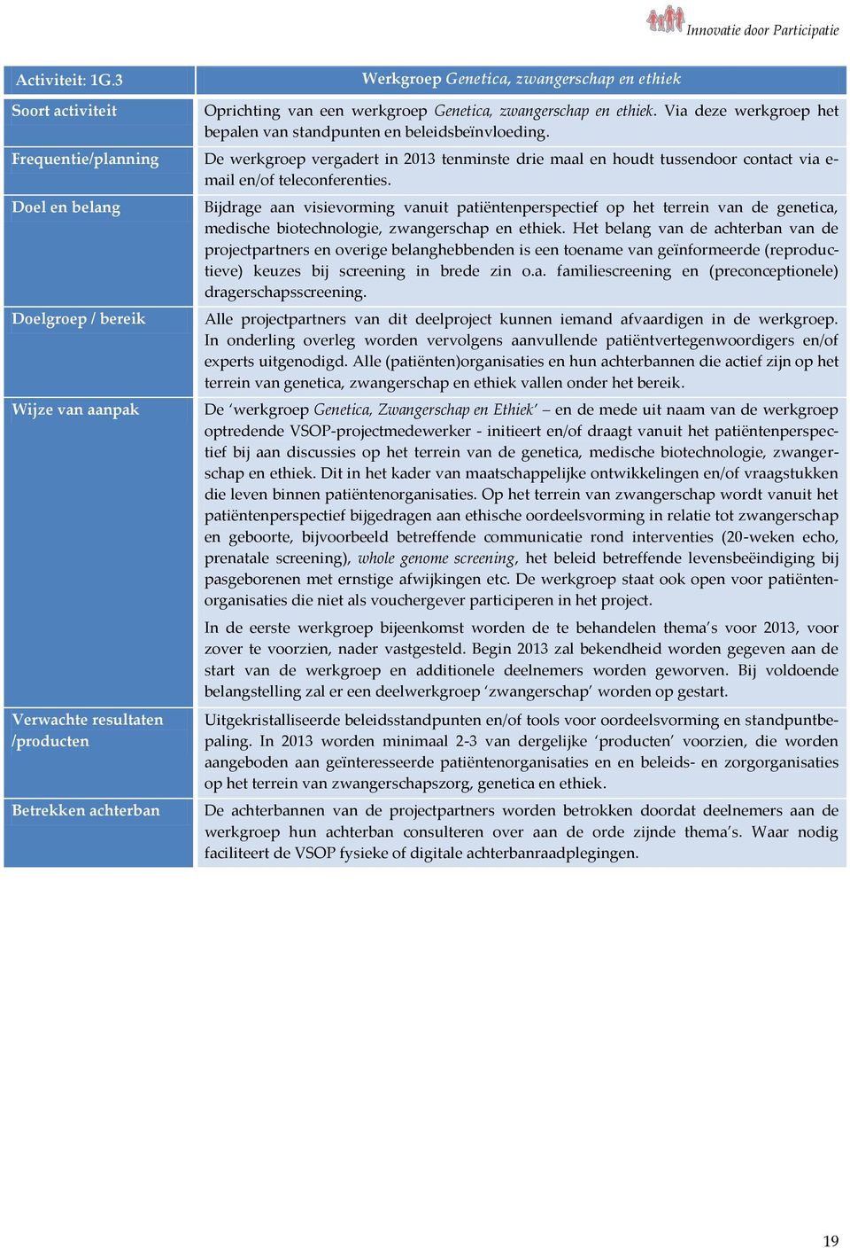 Frequentie/planning De werkgroep vergadert in 2013 tenminste drie maal en houdt tussendoor contact via e- mail en/of teleconferenties.