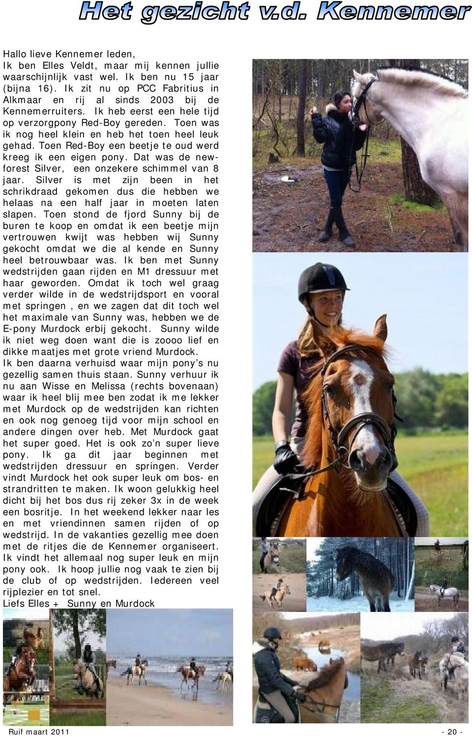 Toen was ik nog heel klein en heb het toen heel leuk gehad. Toen Red-Boy een beetje te oud werd kreeg ik een eigen pony. Dat was de newforest Silver, een onzekere schimmel van 8 jaar.