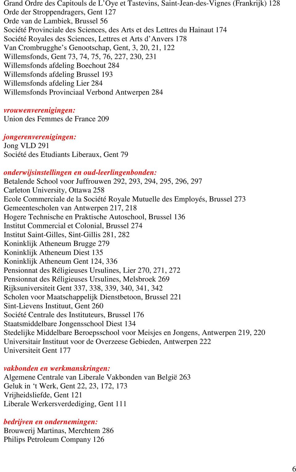 afdeling Boechout 284 Willemsfonds afdeling Brussel 193 Willemsfonds afdeling Lier 284 Willemsfonds Provinciaal Verbond Antwerpen 284 vrouwenverenigingen: Union des Femmes de France 209