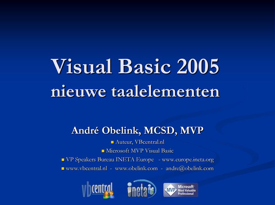 nl Microsoft MVP Visual Basic VP Speakers Bureau INETA