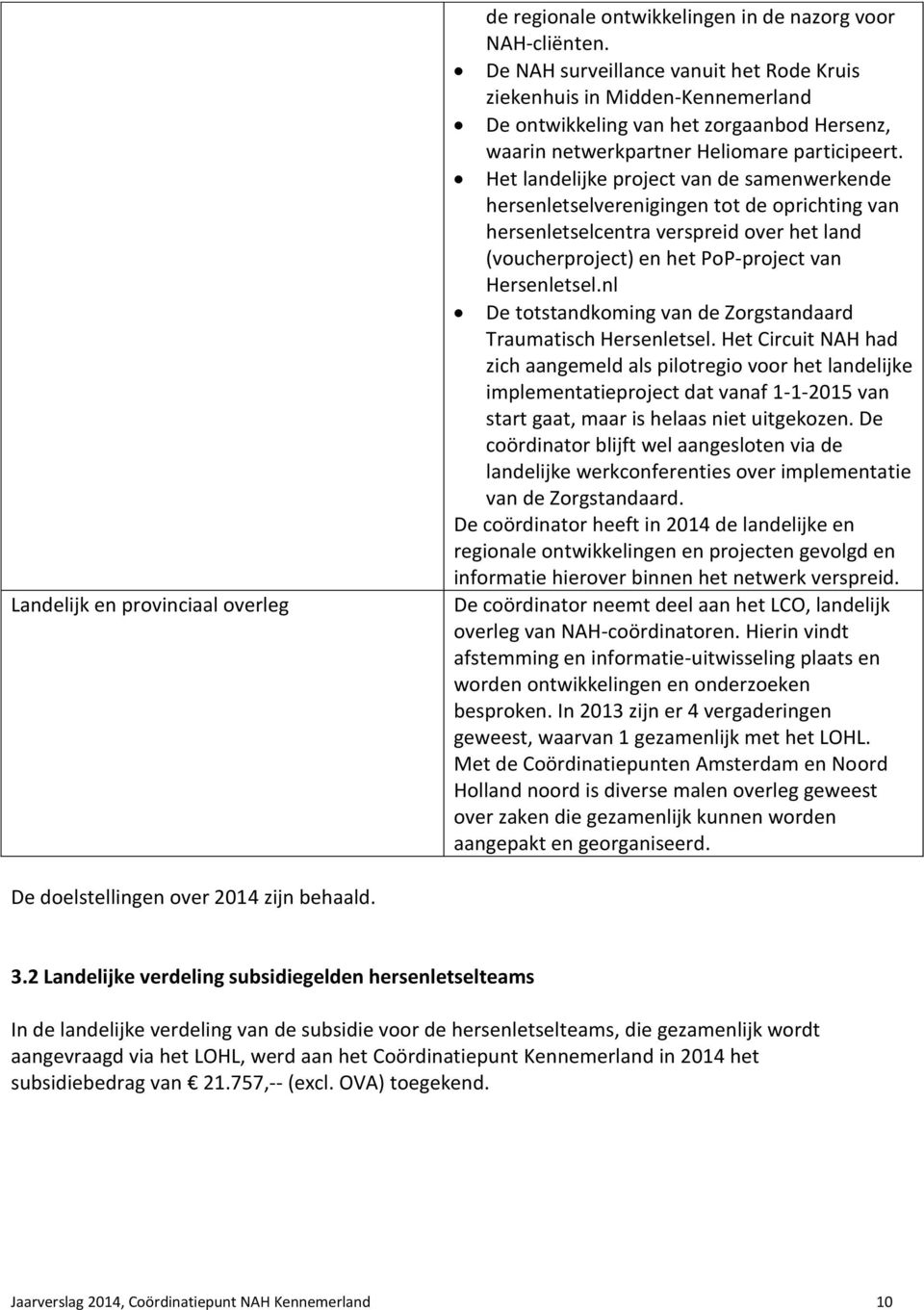 Het landelijke project van de samenwerkende hersenletselverenigingen tot de oprichting van hersenletselcentra verspreid over het land (voucherproject) en het PoP-project van Hersenletsel.