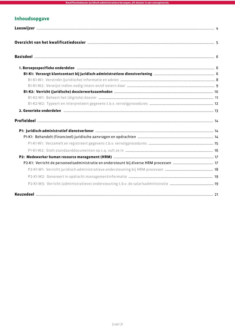 .. 10 B1-K2-W1: Beheert het (digitale) dossier... 11 B1-K2-W2: Typeert en interpreteert gegevens t.b.v. vervolgprocedures... 12 2. Generieke onderdelen... 13 Profieldeel.