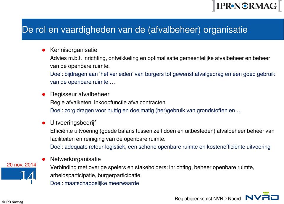 dragen voor nuttig en doelmatig (her)gebruik van grondstoffen en Uitvoeringsbedrijf Efficiënte uitvoering (goede balans tussen zelf doen en uitbesteden) afvalbeheer beheer van faciliteiten en