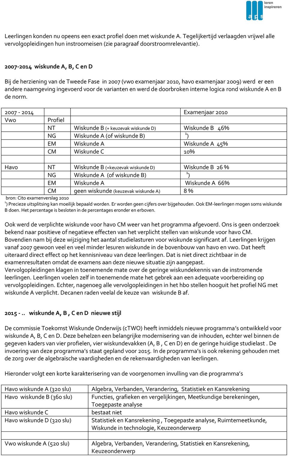 doorbroken interne logica rond wiskunde A en B de norm.