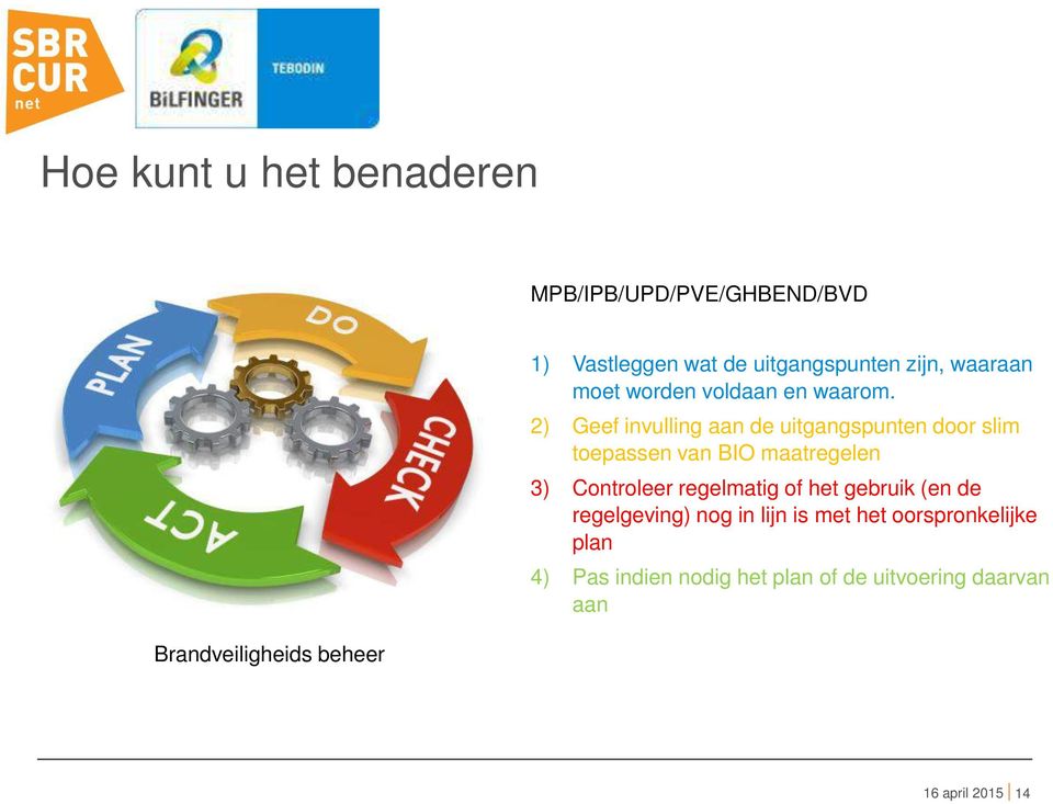 2) Geef invulling aan de uitgangspunten door slim toepassen van BIO maatregelen 3) Controleer