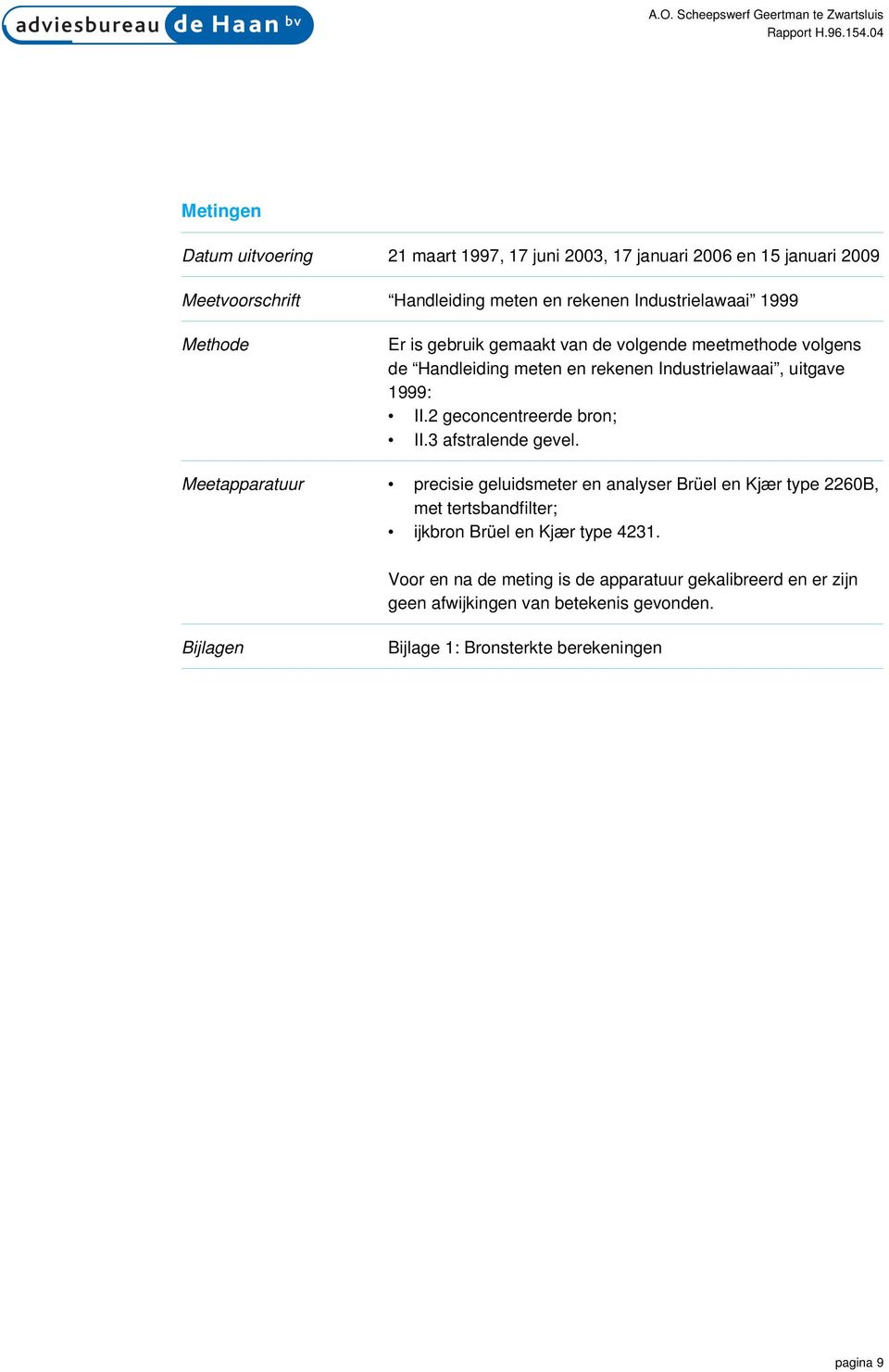 is gebruik gemaakt van de volgende meetmethode volgens de Handleiding meten en rekenen Industrielawaai, uitgave 1999: II.2 geconcentreerde bron; II.3 afstralende gevel.