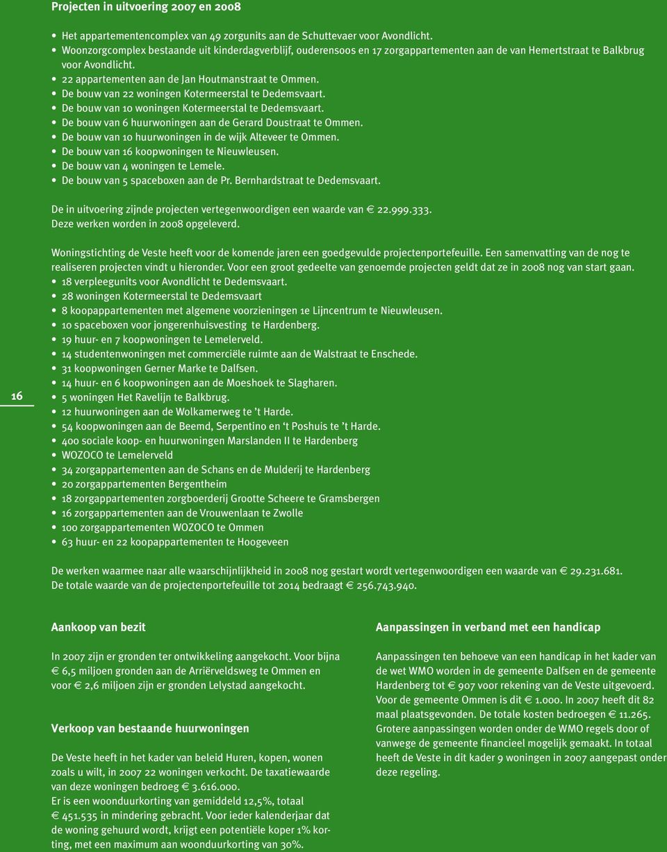 De bouw van 22 woningen Kotermeerstal te Dedemsvaart. De bouw van 10 woningen Kotermeerstal te Dedemsvaart. De bouw van 6 huurwoningen aan de Gerard Doustraat te Ommen.