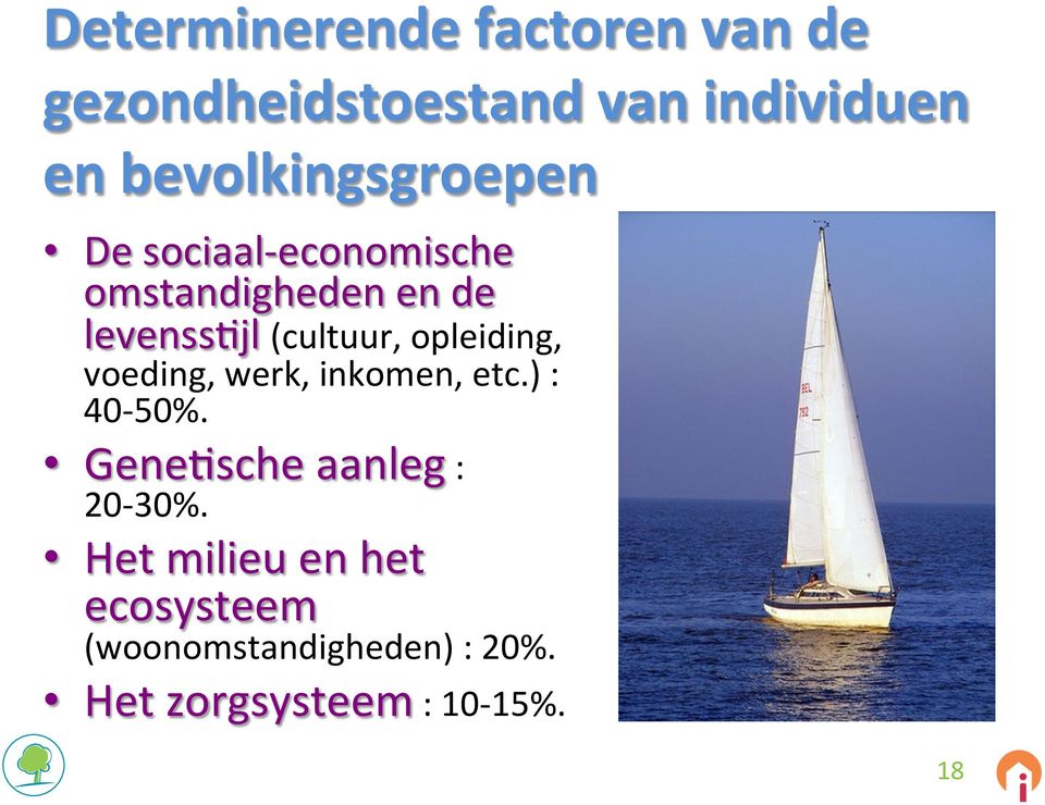 (cultuur, opleiding, voeding, werk, inkomen, etc.) : 40-50%.