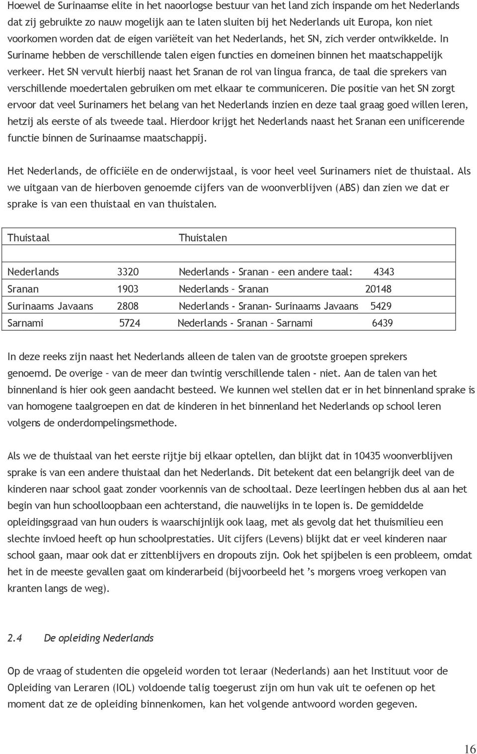 Het SN vervult hierbij naast het Sranan de rol van lingua franca, de taal die sprekers van verschillende moedertalen gebruiken om met elkaar te communiceren.