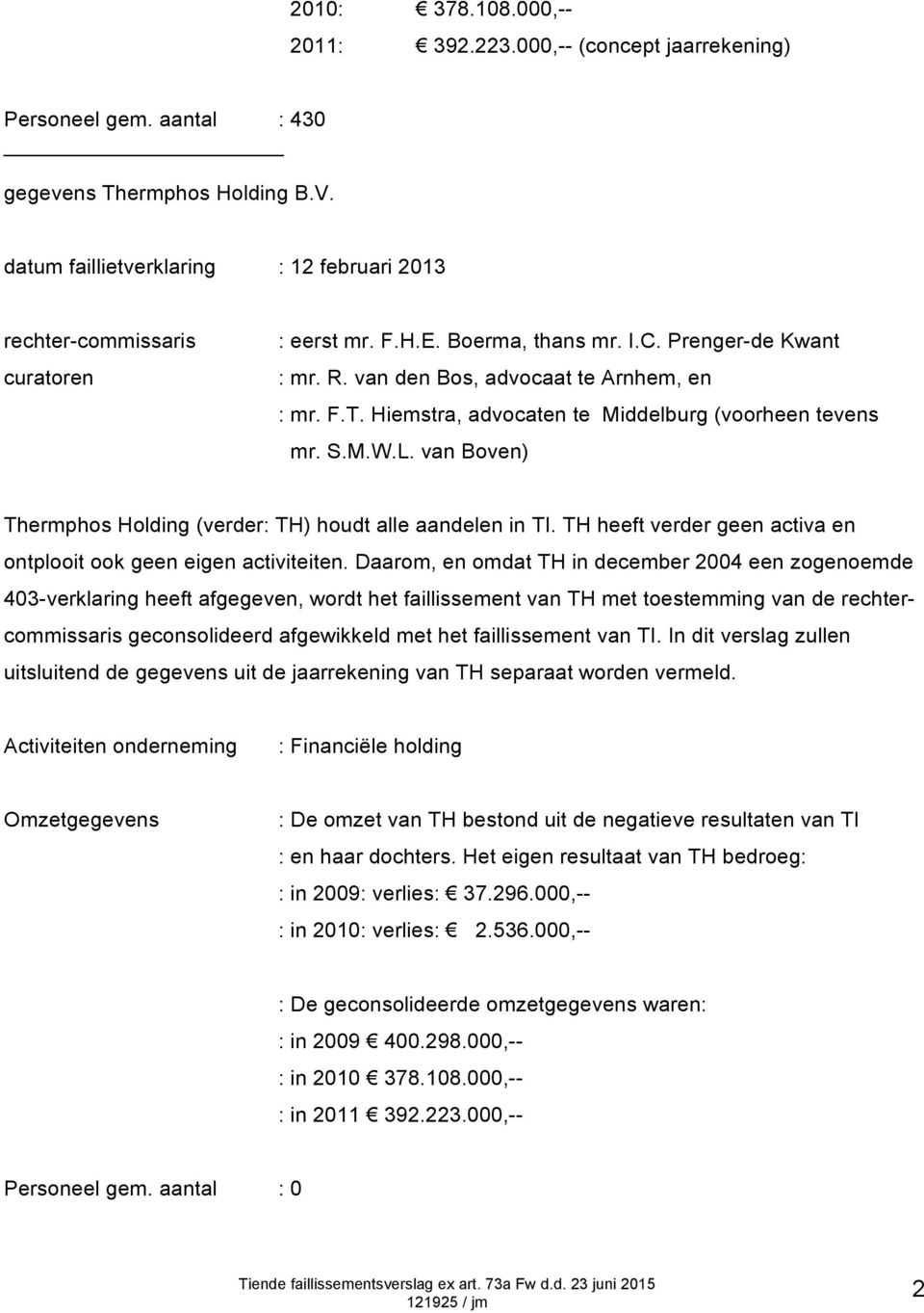 Hiemstra, advocaten te Middelburg (voorheen tevens mr. S.M.W.L. van Boven) Thermphos Holding (verder: TH) houdt alle aandelen in TI.