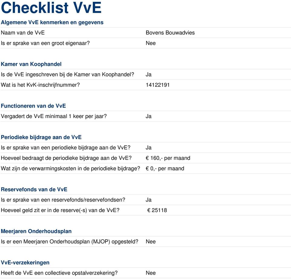 Ja Hoeveel bedraagt de periodieke bijdrage aan de VvE? 160,- per maand Wat zijn de verwarmingskosten in de periodieke bijdrage?