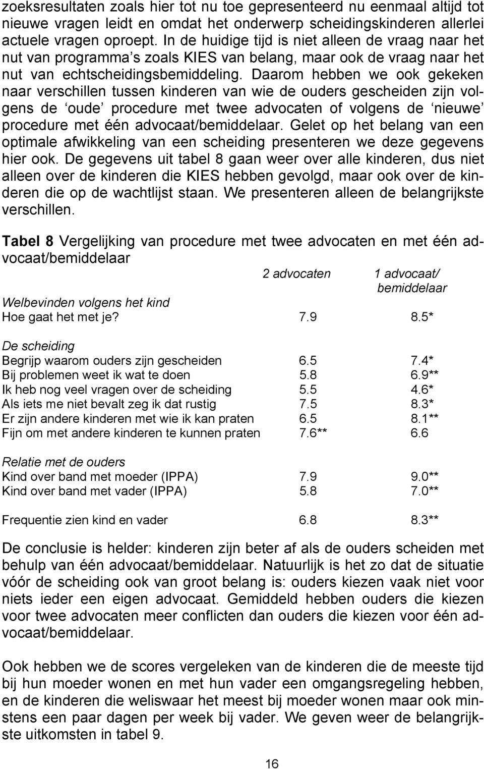 Daarom hebben we ook gekeken naar verschillen tussen kinderen van wie de ouders gescheiden zijn volgens de oude procedure met twee advocaten of volgens de nieuwe procedure met één