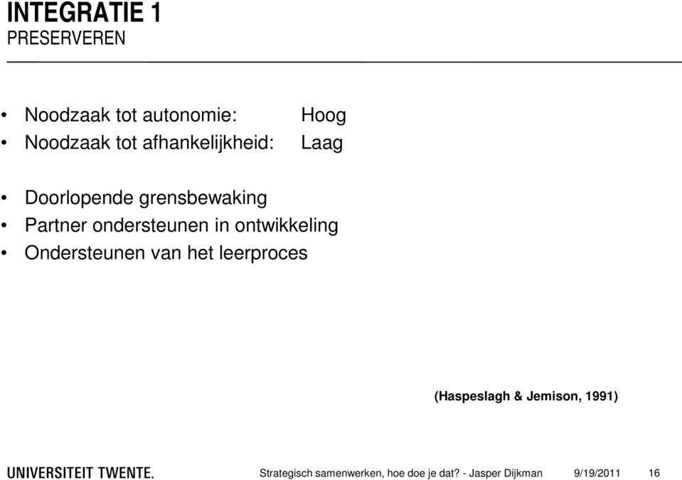 in ontwikkeling Ondersteunen van het leerproces (Haspeslagh & Jemison,