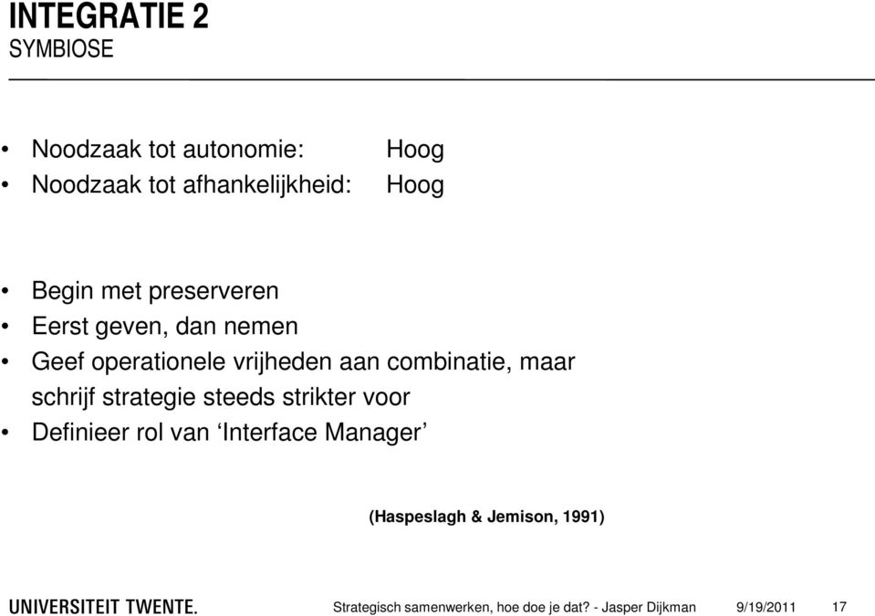 maar schrijf strategie steeds strikter voor Definieer rol van Interface Manager