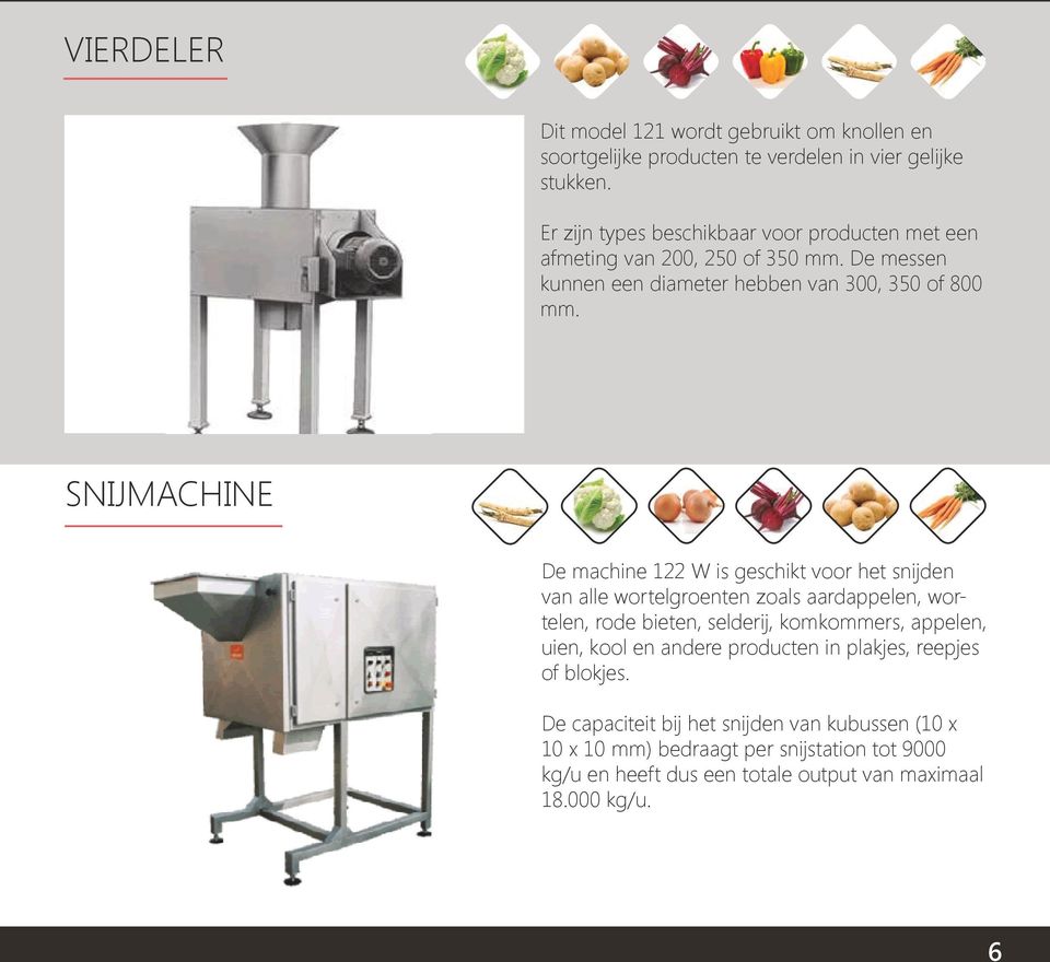 SNIJMACHINE De machine 122 W is geschikt voor het snijden van alle wortelgroenten zoals aardappelen, wortelen, rode bieten, selderij, komkommers, appelen,