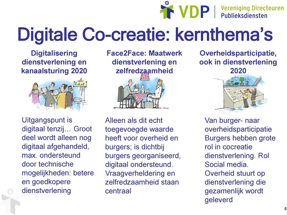 ondersteund door technische mogelijkheden: betere en goedkopere dienstverlening Alleen als dit echt toegevoegde waarde heeft voor overheid en burgers; is dichtbij burgers