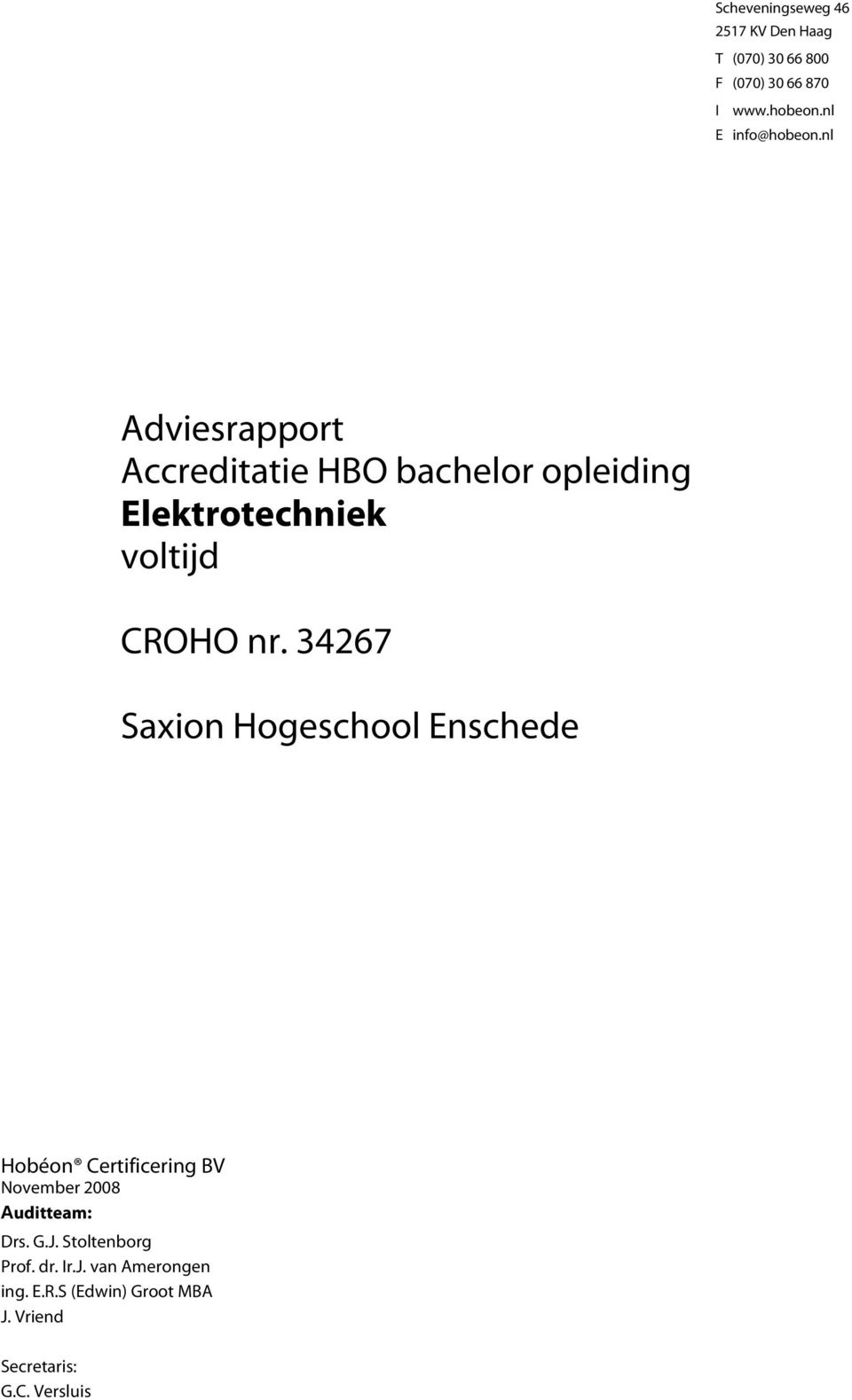 nl Adviesrapport Accreditatie HBO bachelor opleiding Elektrotechniek voltijd CROHO nr.