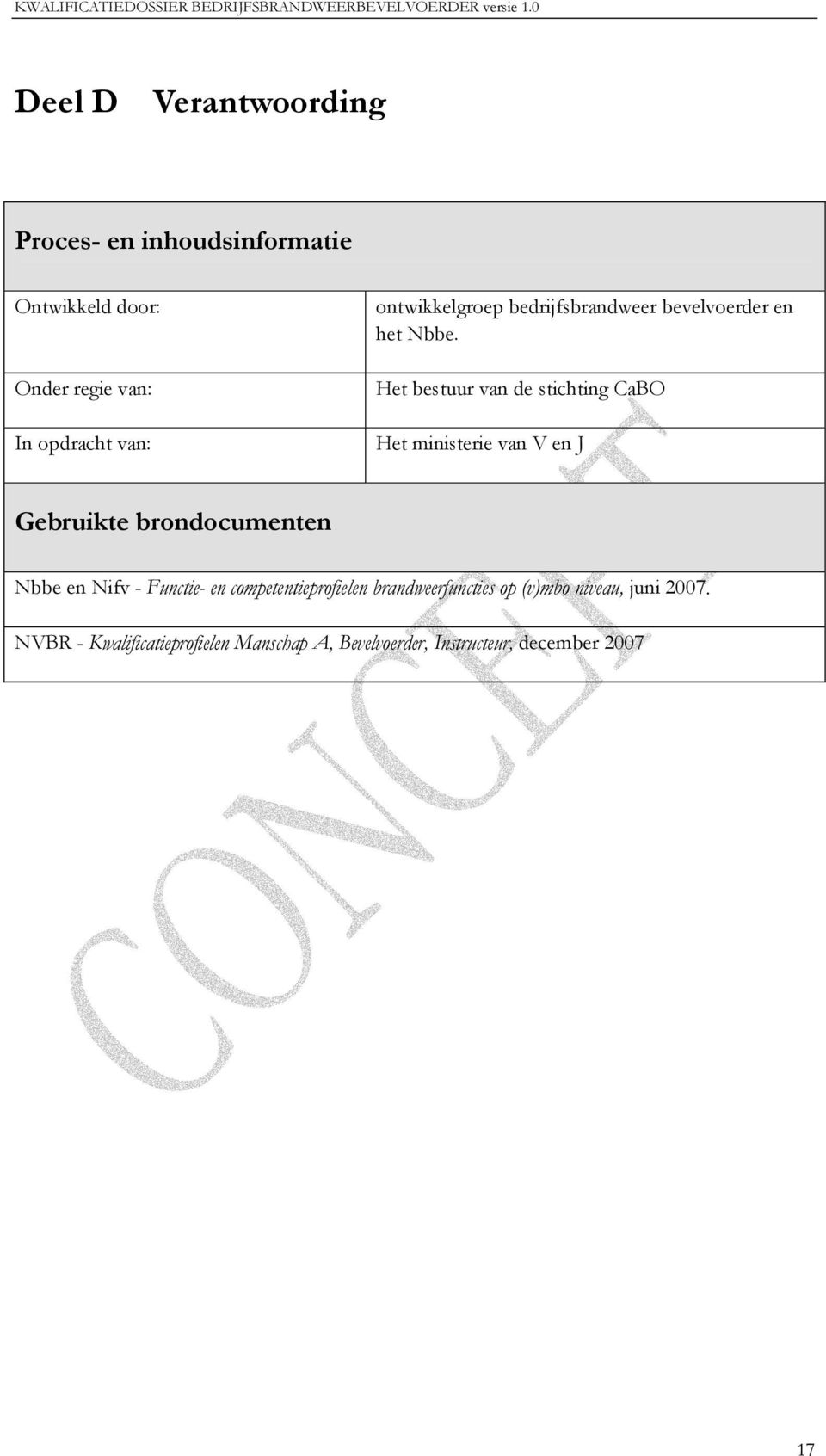 Het bestuur van de stichting CaBO Het ministerie van V en J Gebruikte brondocumenten Nbbe en Nifv -