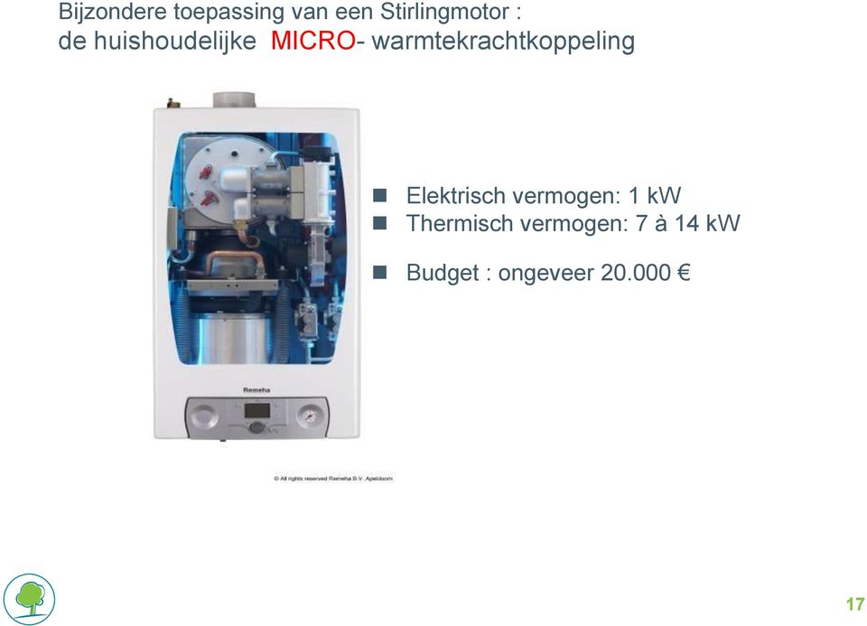 warmtekrachtkoppeling Elektrisch vermogen: