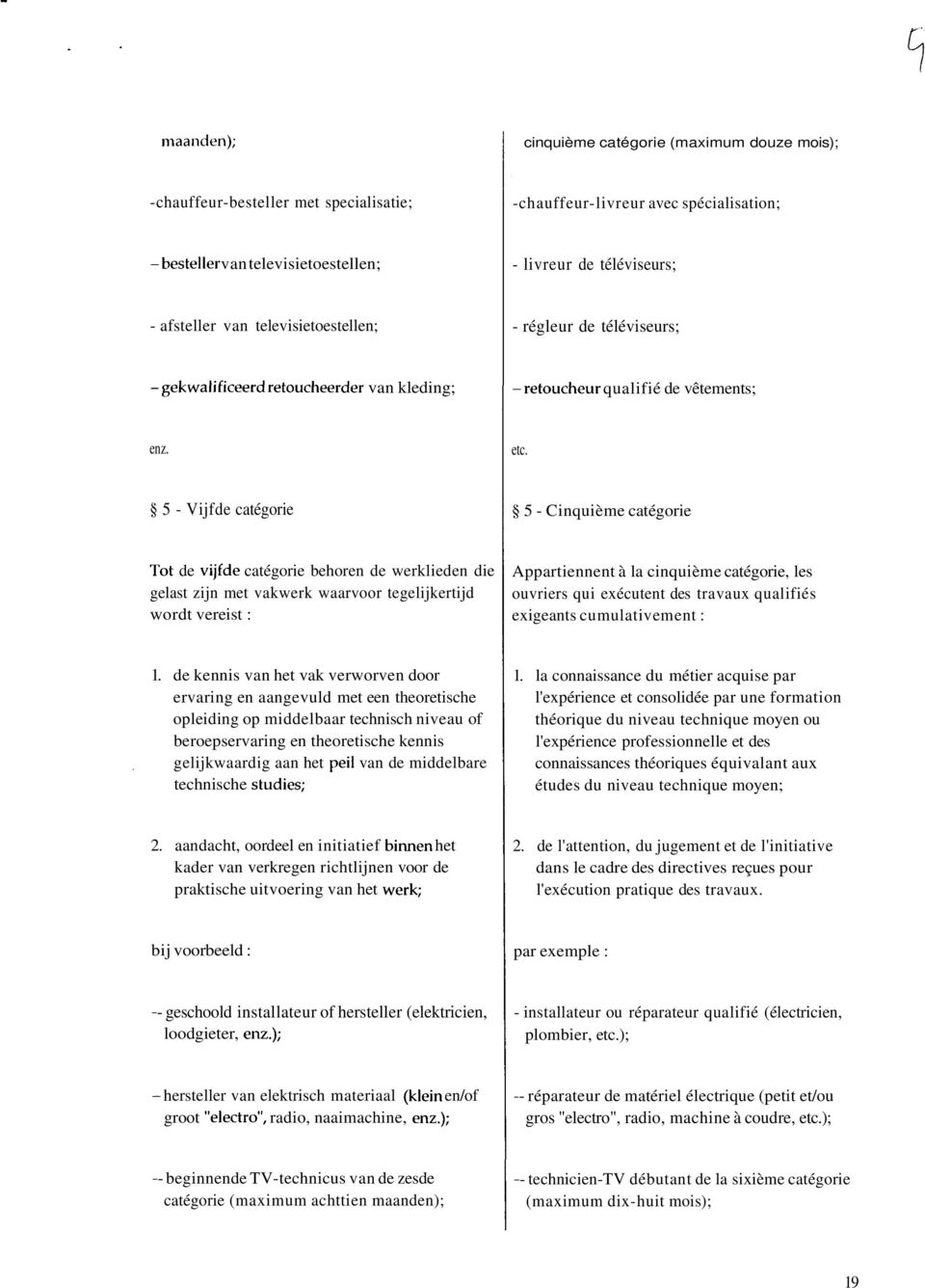 tegelijkertijd wordt vereist : Appartiennent à la cinquième catégorie, les ouvriers qui exécutent des travaux qualifiés exigeants cumulativement : 1.