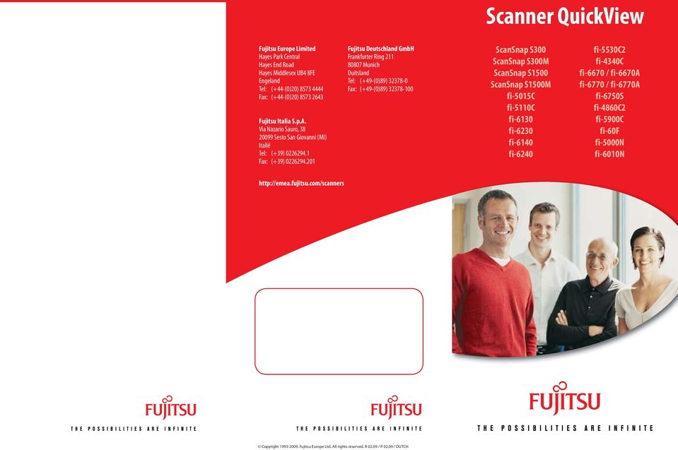 201 Fujitsu Deutschland GmbH Frankfurter Ring 211 80807 Munich Duitsland Tel: (+49-(0)89) 32378-0 Fax: (+49-(0)89) 32378-100 ScanSnap S300 ScanSnap S300M ScanSnap S1500 ScanSnap S1500M