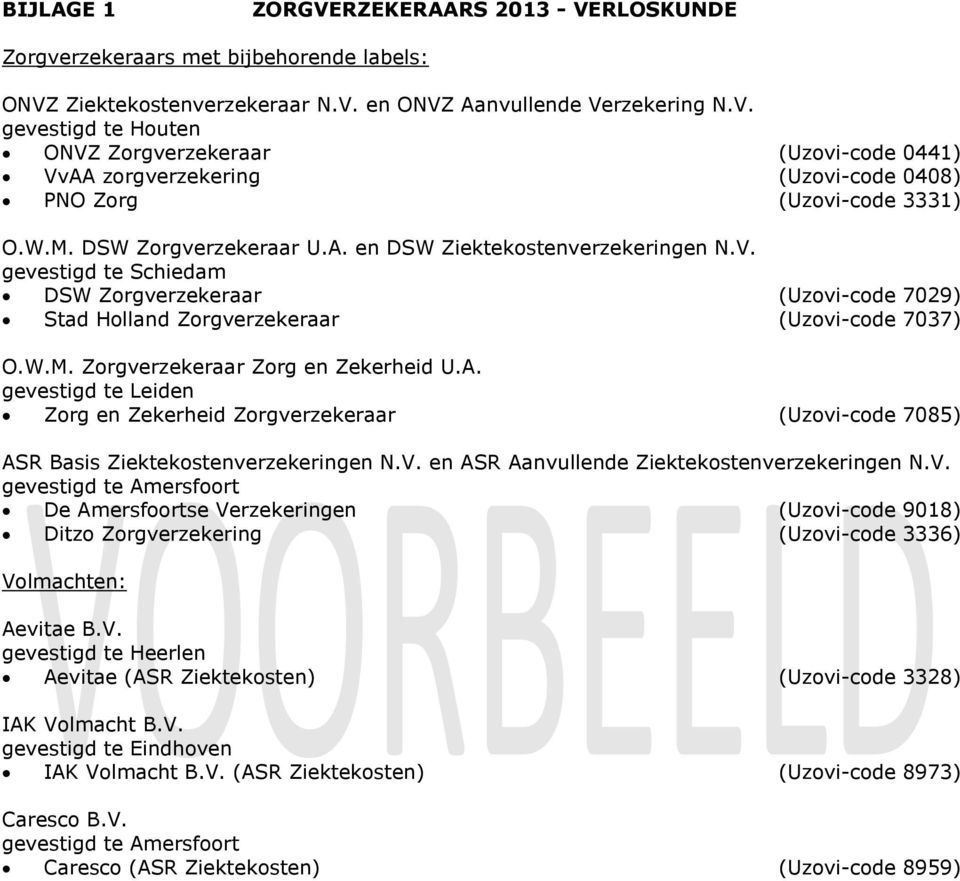 A. gevestigd te Leiden Zorg en Zekerheid Zorgverzekeraar (Uzovi-code 7085) ASR Basis Ziektekostenverzekeringen N.V.