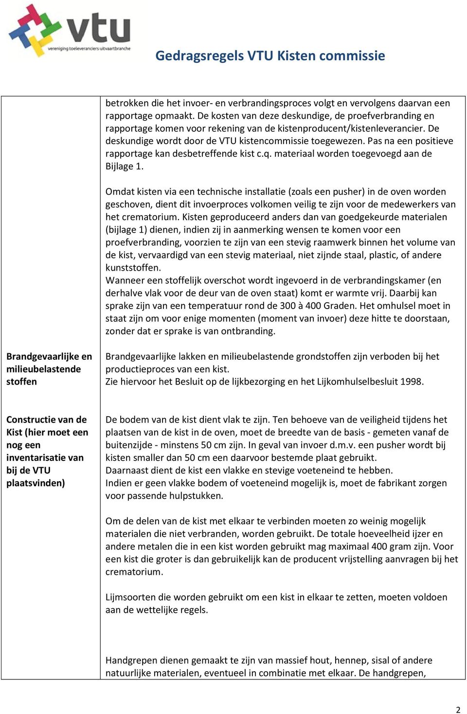 Pas na een positieve rapportage kan desbetreffende kist c.q. materiaal worden toegevoegd aan de Bijlage 1.