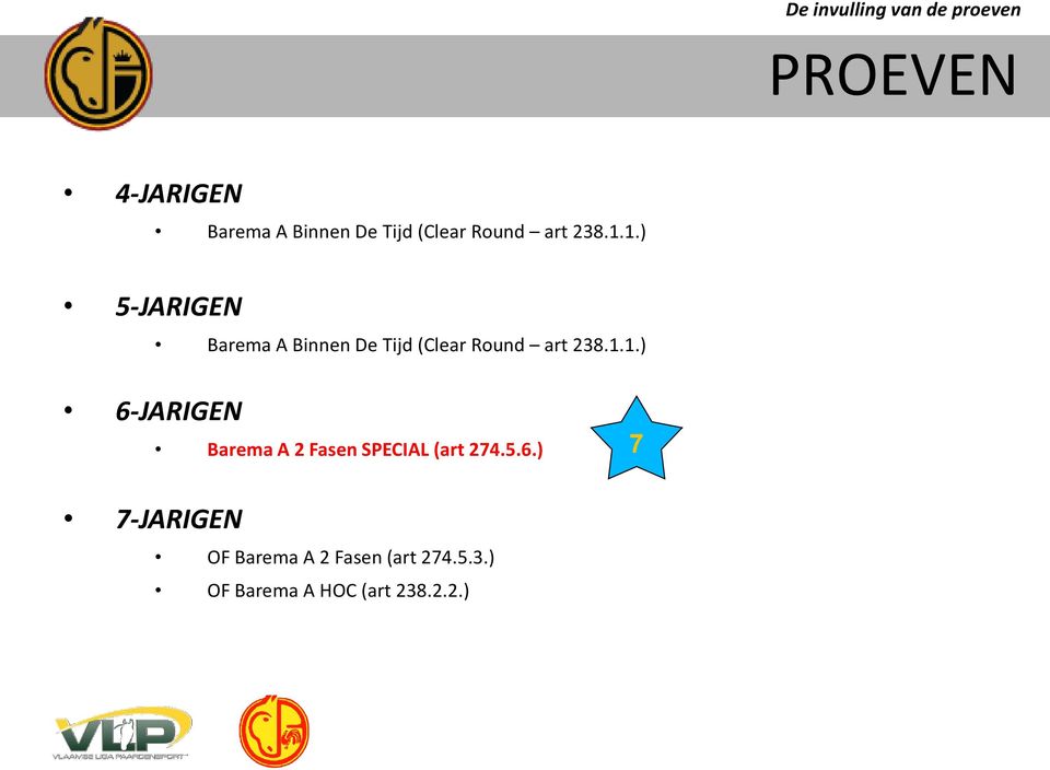 1.) Barema A Binnen 1.) 6-JARIGEN Barema A 2 Fasen SPECIAL (art 274.5.6.) 7 7-JARIGEN OF Barema A 2 Fasen (art 274.