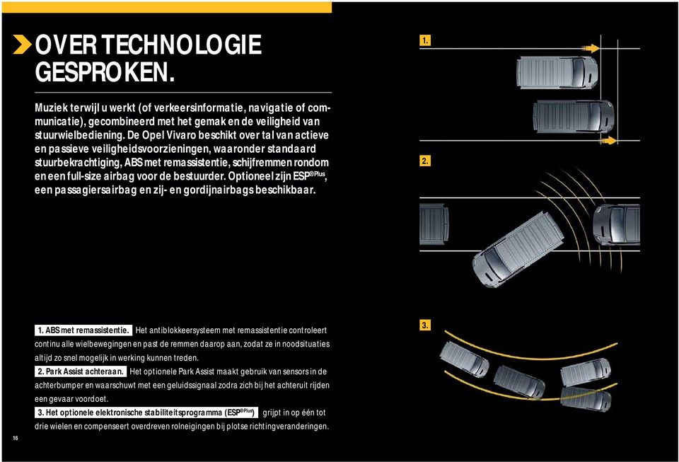 bestuurder. Optioneel zijn ESP Plus, een passagiersairbag en zij- en gordijnairbags beschikbaar. 2. 16 1. ABS met remassistentie.