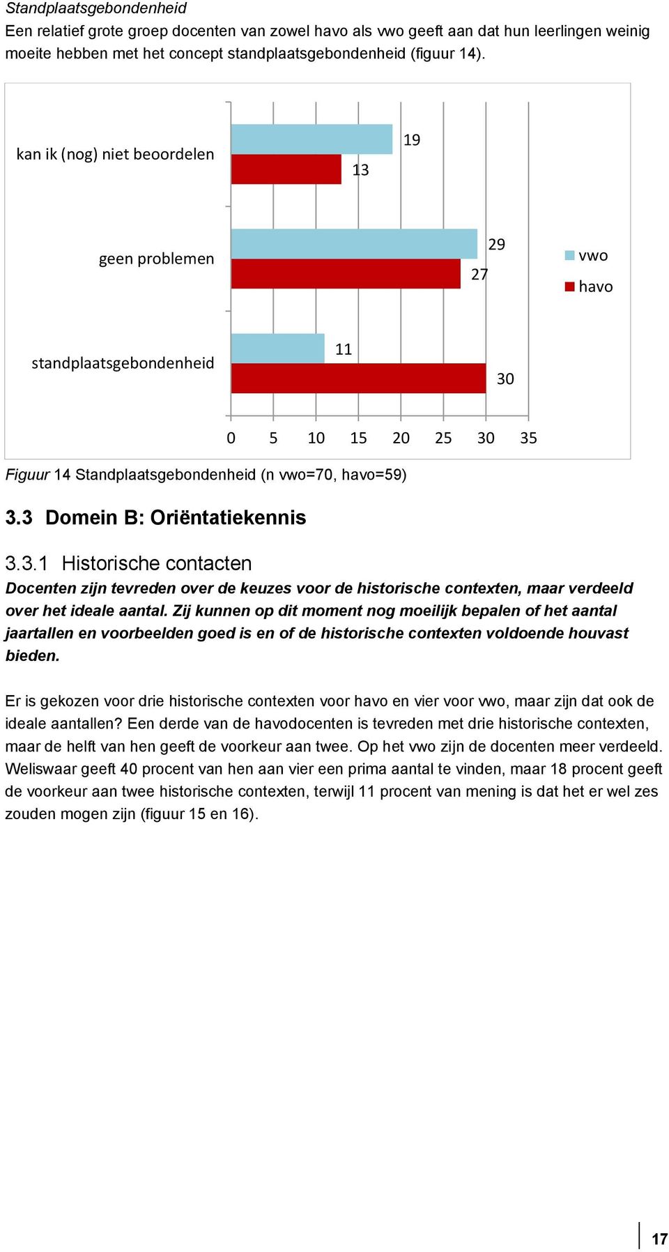 3 Domein B: Oriëntatiekennis 0 5 10 15 20 25 30 35 3.3.1 Historische contacten Docenten zijn tevreden over de keuzes voor de historische contexten, maar verdeeld over het ideale aantal.