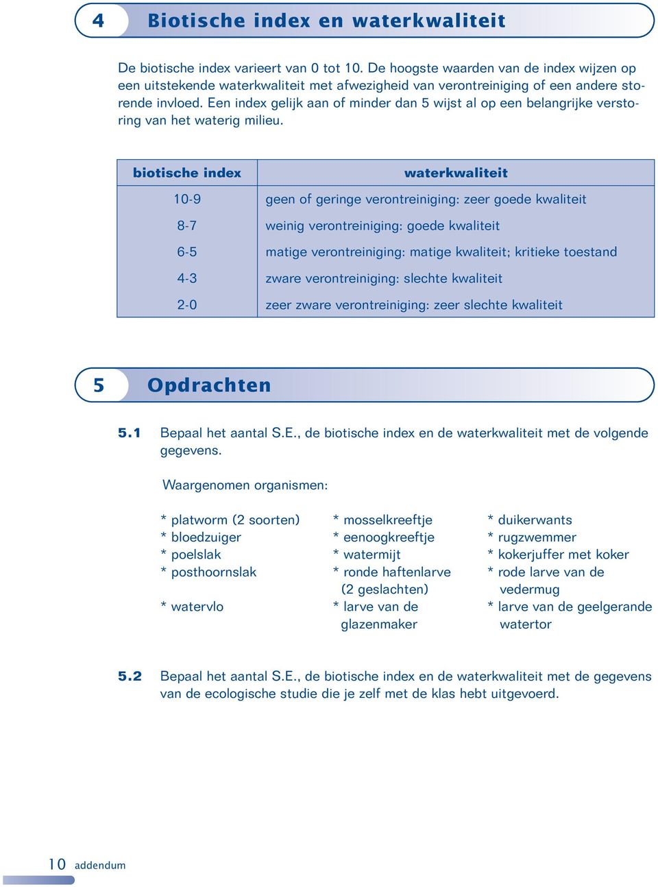 Een index gelijk aan of minder dan 5 wijst al op een belangrijke verstoring van het waterig milieu.