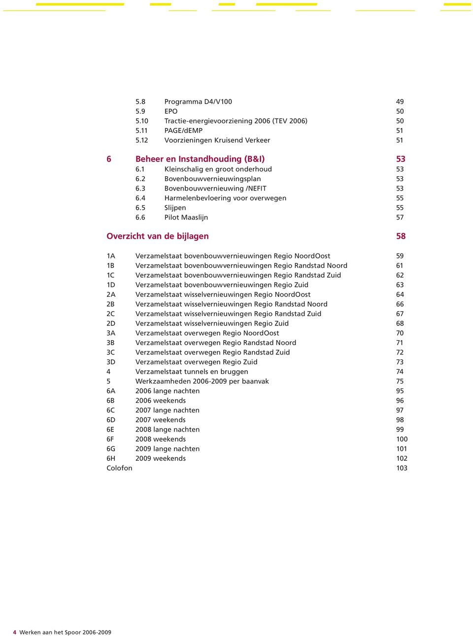 6 Pilot Maaslijn 57 Overzicht van de bijlagen 58 1A Verzamelstaat bovenbouwvernieuwingen Regio NoordOost 59 1B Verzamelstaat bovenbouwvernieuwingen Regio Randstad Noord 61 1C Verzamelstaat