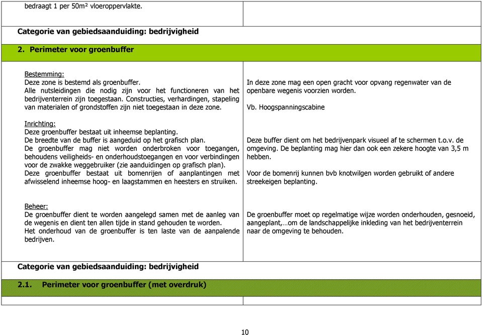 Constructies, verhardingen, stapeling van materialen of grondstoffen zijn niet toegestaan in deze zone. Deze groenbuffer bestaat uit inheemse beplanting.