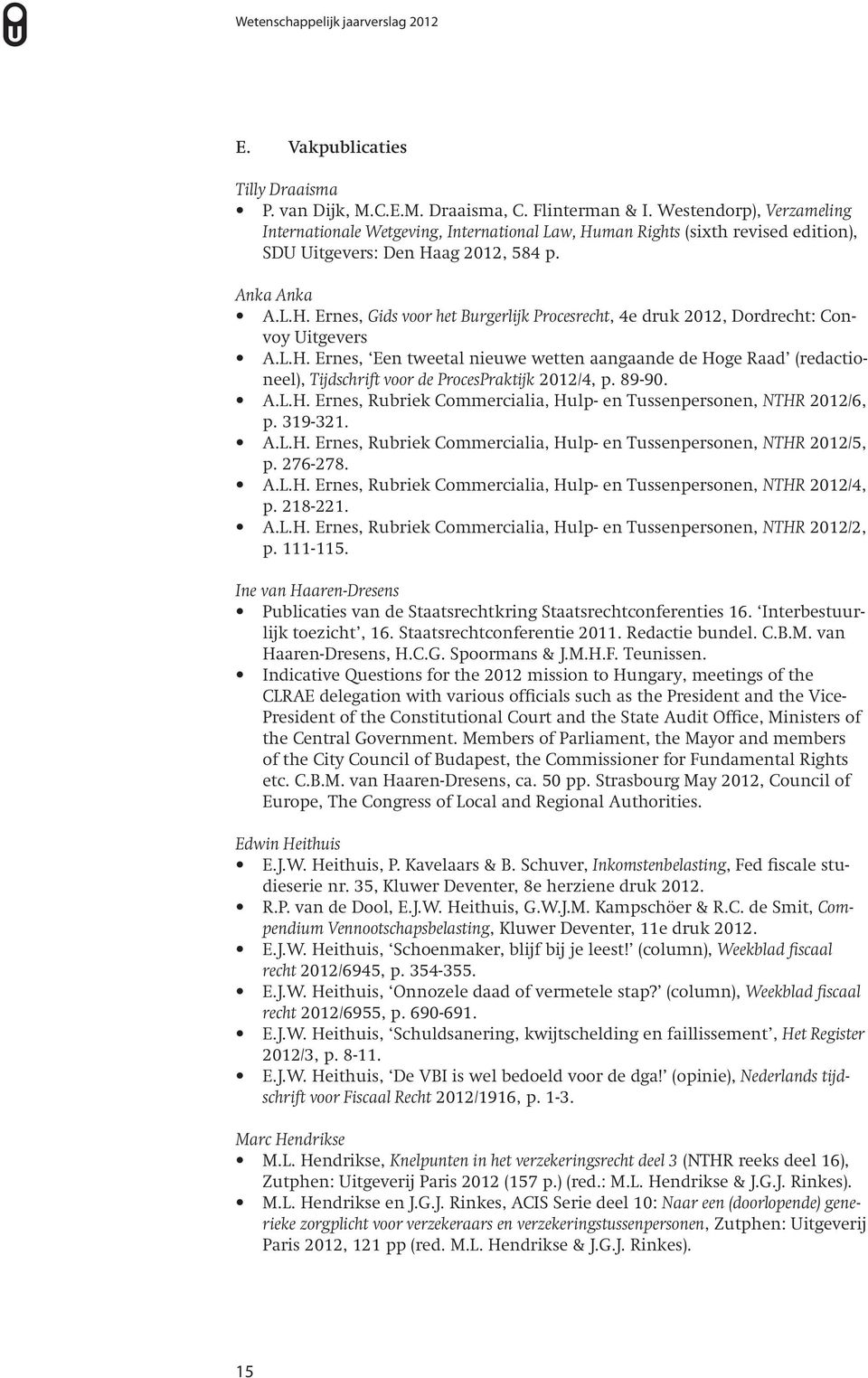L.H. Ernes, Een tweetal nieuwe wetten aangaande de Hoge Raad (redactioneel), Tĳdschrift voor de ProcesPraktĳk 2012/4, p. 89-90. A.L.H. Ernes, Rubriek Commercialia, Hulp- en Tussenpersonen, NTHR 2012/6, p.