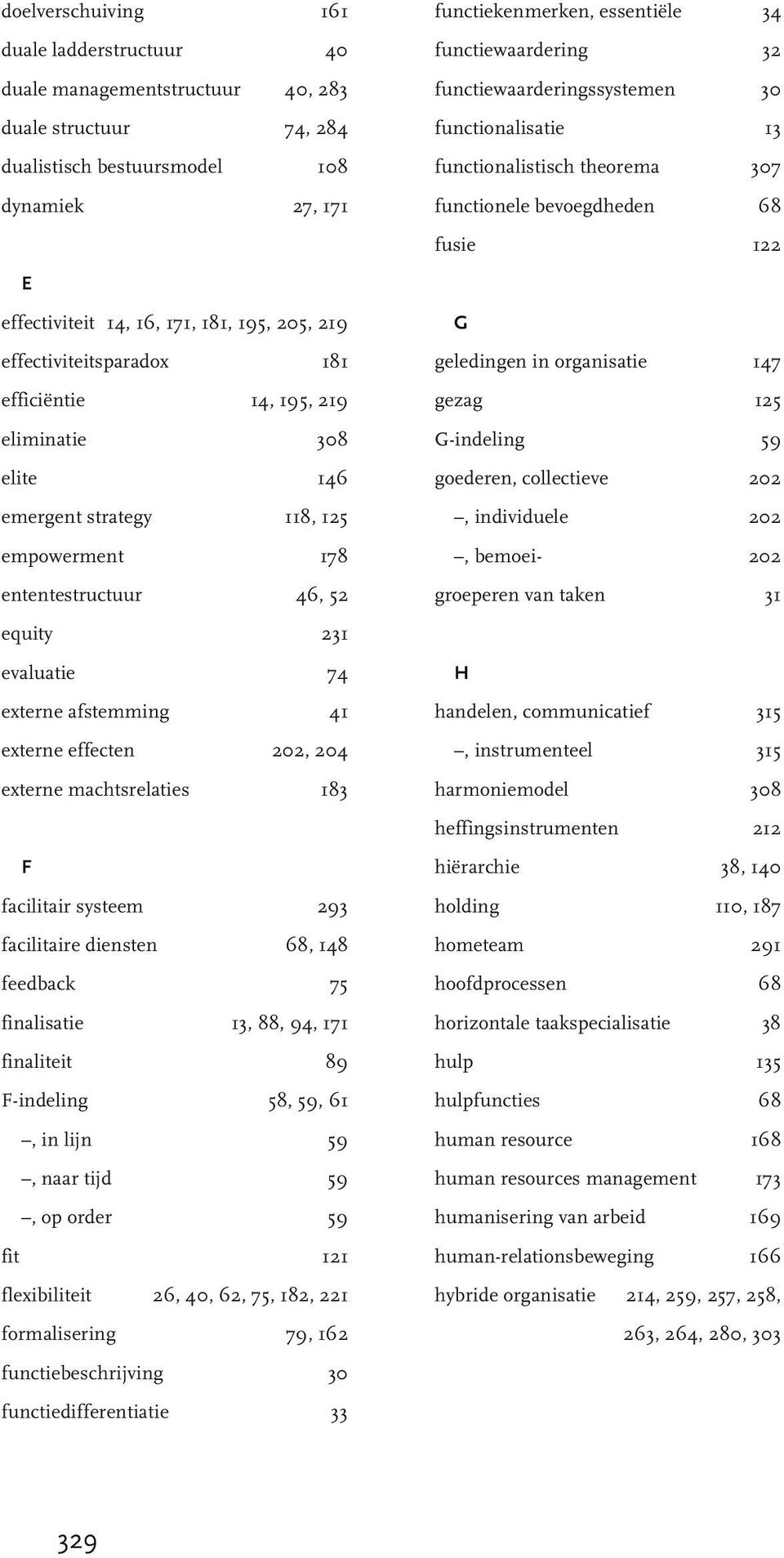 effecten 202, 204 externe machtsrelaties 183 F facilitair systeem 293 facilitaire diensten 68, 148 feedback 75 finalisatie 13, 88, 94, 171 finaliteit 89 F-indeling 58, 59, 61, in lijn 59, naar tijd