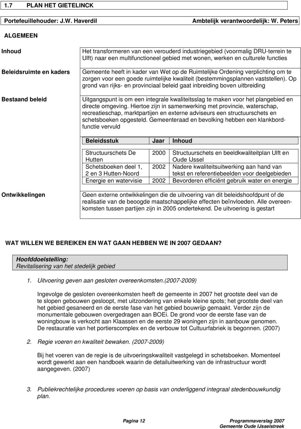 en culturele functies Gemeente heeft in kader van Wet op de Ruimtelijke Ordening verplichting om te zorgen voor een goede ruimtelijke kwaliteit (bestemmingsplannen vaststellen).