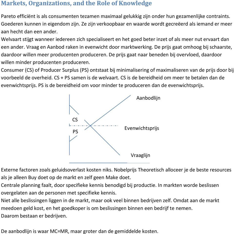 Welvaart stijgt wanneer iedereen zich specialiseert en het goed beter inzet of als meer nut ervaart dan een ander. Vraag en Aanbod raken in evenwicht door marktwerking.