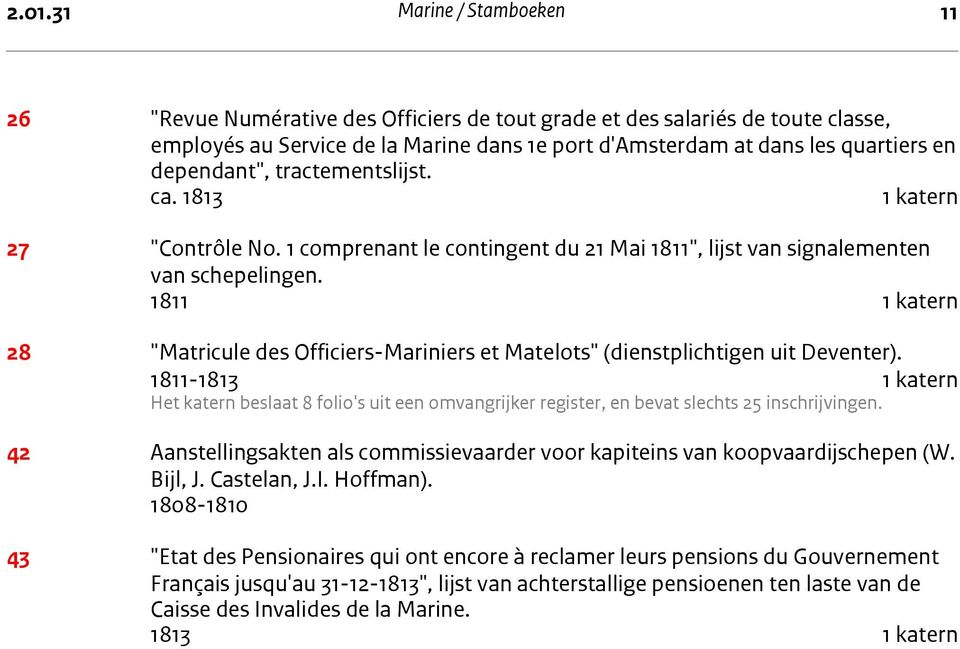 1811 1 katern 28 "Matricule des Officiers-Mariniers et Matelots" (dienstplichtigen uit Deventer).