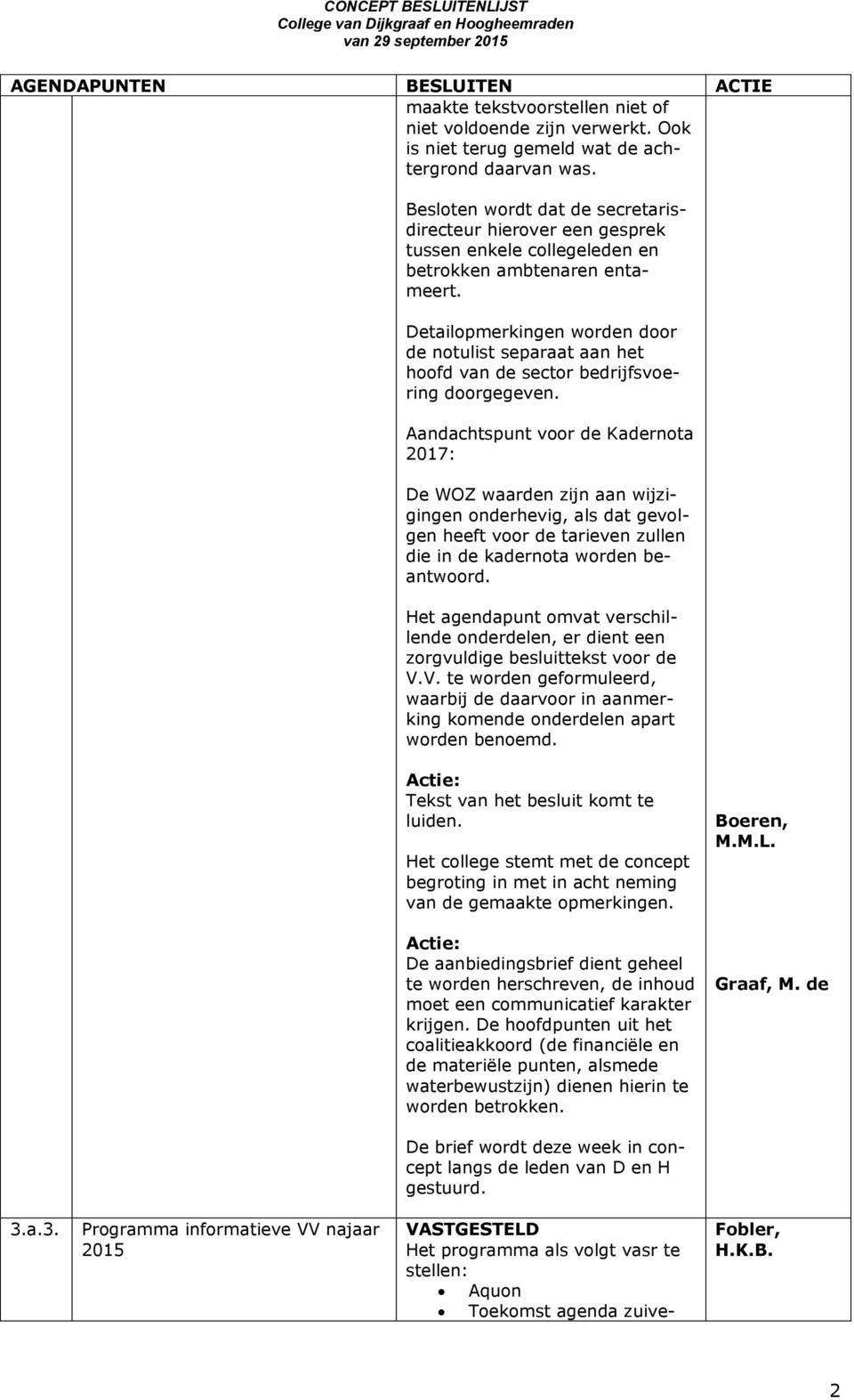 Detailopmerkingen worden door de notulist separaat aan het hoofd van de sector bedrijfsvoering doorgegeven.