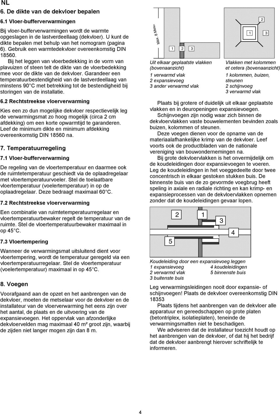 Bij het leggen van vloerbedekking in de vorm van plavuizen of steen telt de dikte van de vloerbedekking mee voor de dikte van de dekvloer.